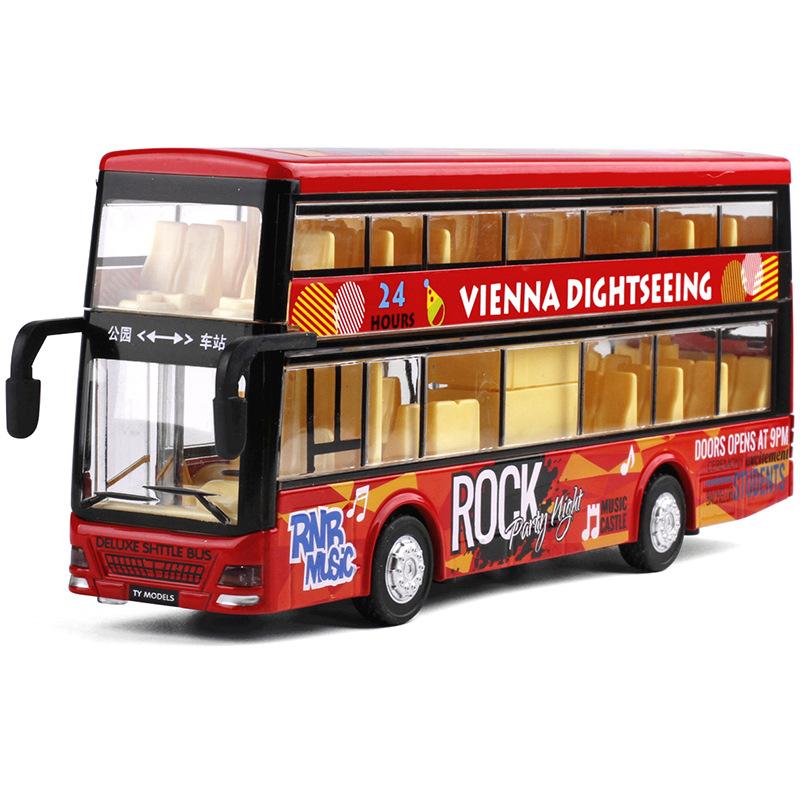 Doppeldeckerbus Legierung Automodell kann die Tür öffnen, um den Ton und das Licht zu starten Kinderspielzeugauto B299