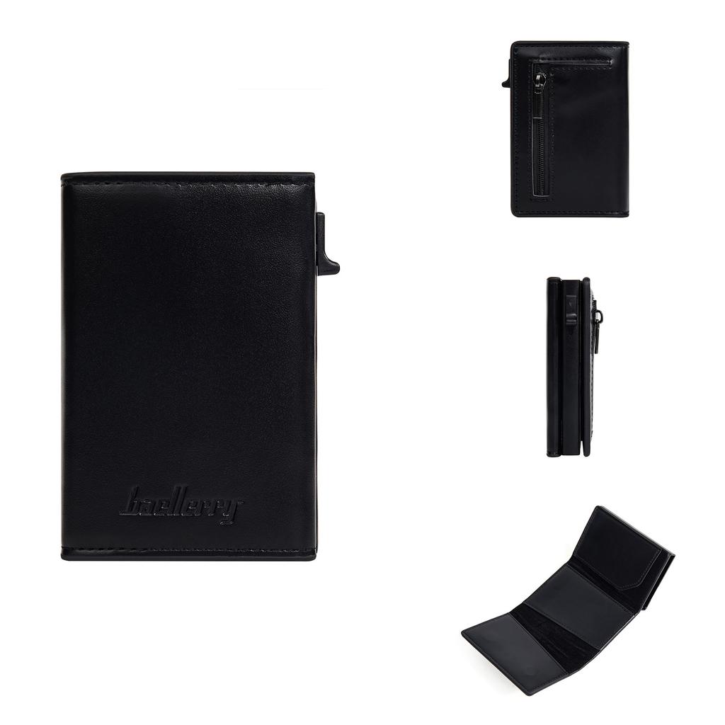 New men's card bag, business RFID automatic card, side push card clip, zipper, magnetic wallet for men