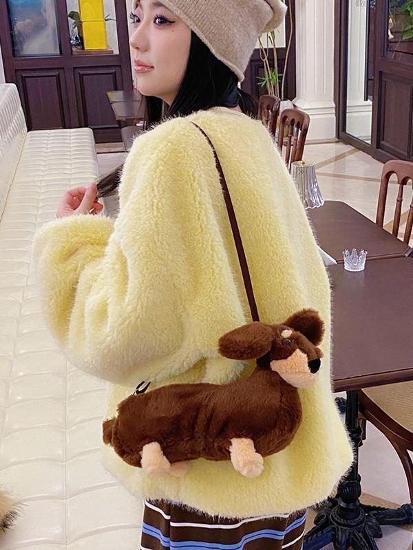 Portefeuille Peluche Teckel Dessin Animé Avec Fermeture Éclair Pour un Usage Quotidien Décontracté