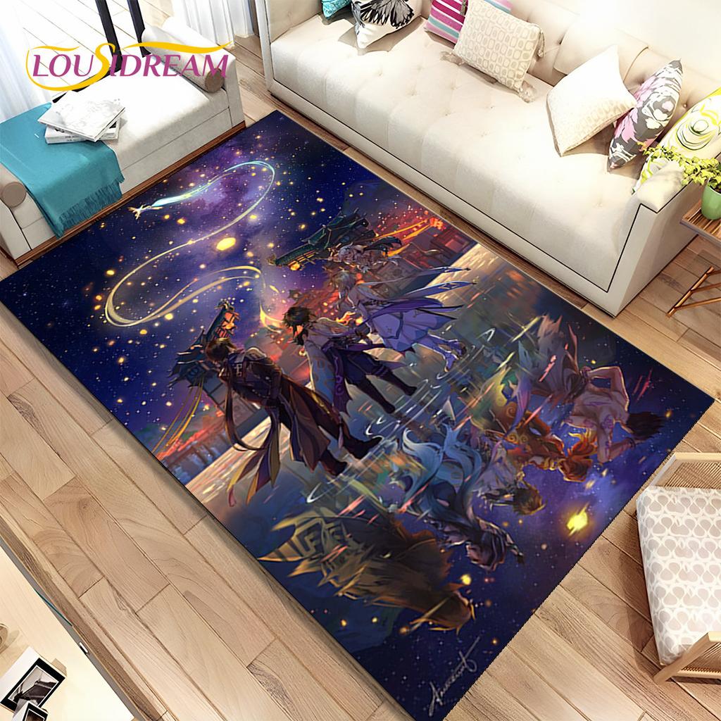 Genshin Impact Cartoon Game Area Rug,Carpet Rug for Home Living Room Bedroom Sofa Doormat Kitchen Decor,kids Non-slip Floor Mat