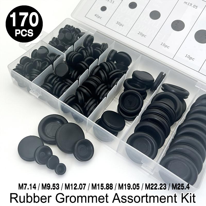 170PCSDustproof Flame Retardant Rubber Grommet Kit Insulat Hole Plug M7.14/M9.53/M12.07/M15.88/M19.05/M22.23/M25.4 Multiple Size