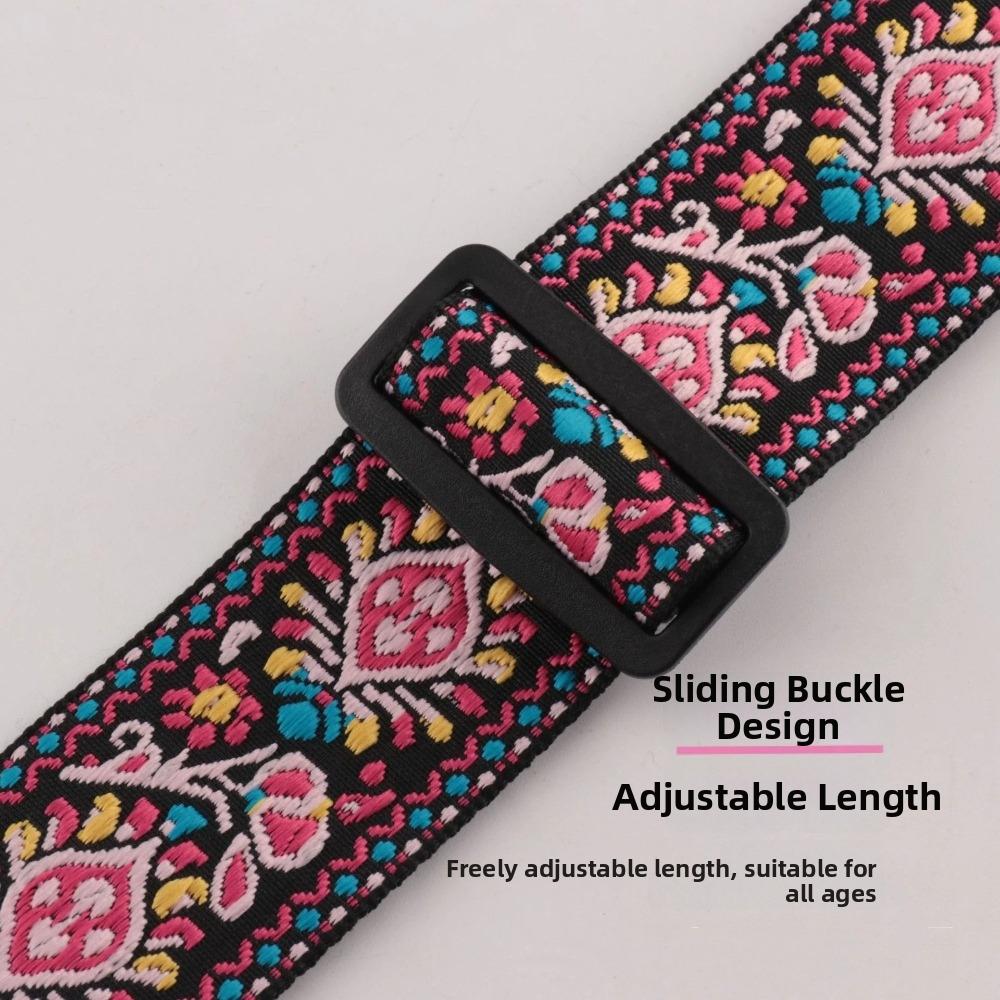 Leather Guitar Strap Embroidery Adjustable Neck Strap Durable Bass Strap for Bass Guitar