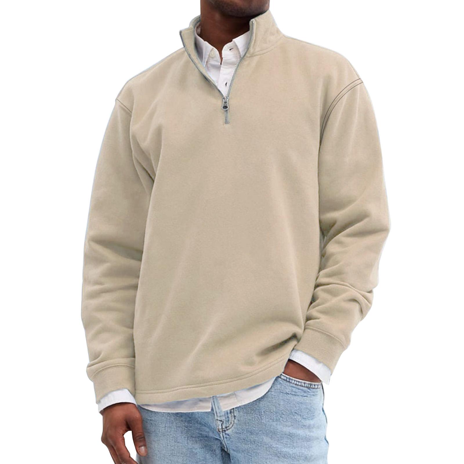 

Мужской однотонный свитшот на молнии до середины с воротником-стойкой, мужской спортивный повседневный свитшот большого размера XL хаки