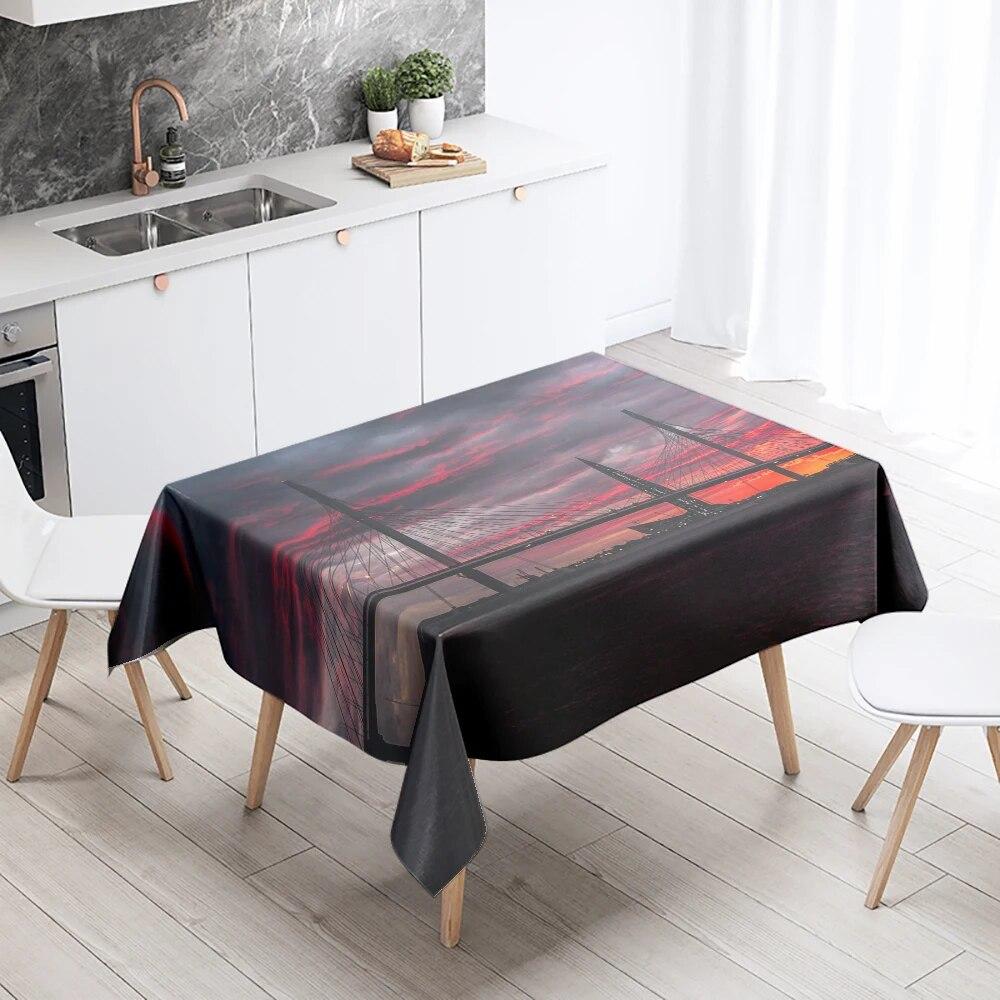 Sunset Windmill Scenery Tablecloth Party Restaurant Banquet Decor Stain Resistant Waterproof  Home Table Decoration