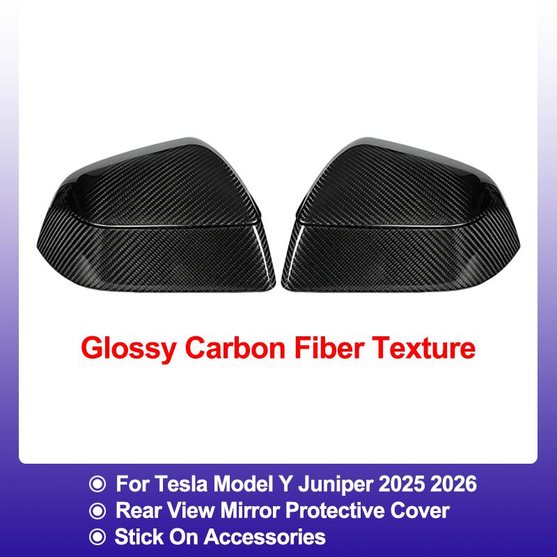 Paste Style Carbon Fiber Texture Rearview Mirror Caps For Tesla Model Y Juniper Side Mirror Housing Exterior Decor Protector