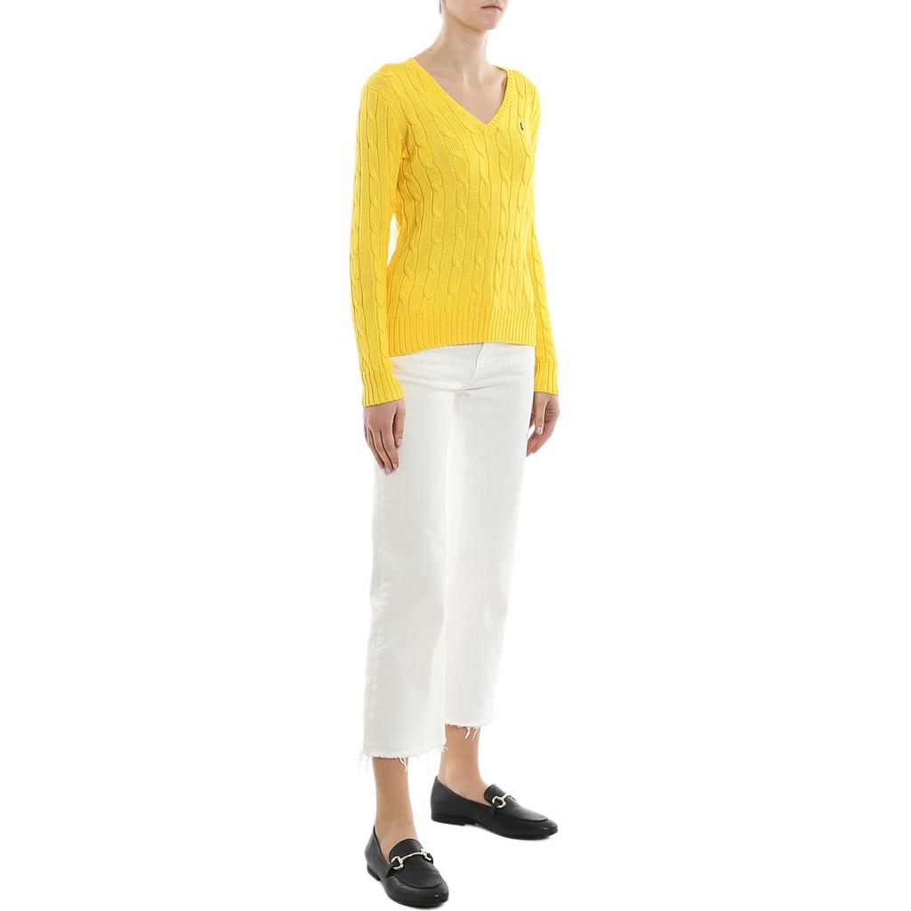 Polo Ralph Lauren Logo Embroidered V-Neck Pullover Long Sleeve Knit Sweater Women Sweater Yellow 211580008-057
