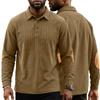 Autumn Winter Men Waffle Rib Knit Polo Shirts Contrast Suede Elbow Patches Lapel Collar Button Placket Vintage Long Sleeve Corduroy Textured Tops