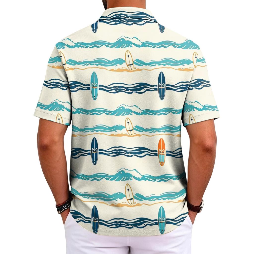 Men's Polo Shirt Short Sleeve Relaxed Fit Casual Top with Hawaiian Style Print and Lightweight Fabric for Daily Wear