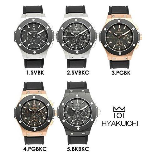 HYAKUICHI 101 Watch 100m Water Resistant Chronograph Date Display Rubber Belt Black X Silver Carbon Men's