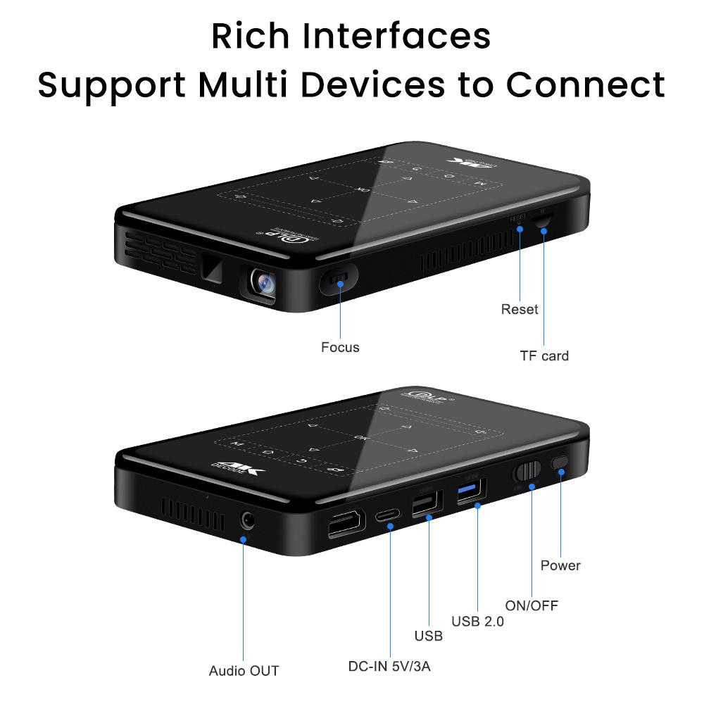 Mini DLP Pocket Projector VIVICINE P09-II, Android 14, 200 Lumens, Built-in 4000mAh Battery