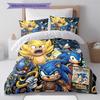 Sonic Hedgehog Pattern Bedding Quilt Set Quilt Cover Pillowcase Home Birthday Gift(1 * Duvet Cover + 2 * Pillowcase, Without Core)