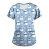 Plus SizePrinted Scrub Working Uniform Tops For Women's Cross V-Neck Print Short Sleeve Fun T-Shirts Workwear Tee With Pockets