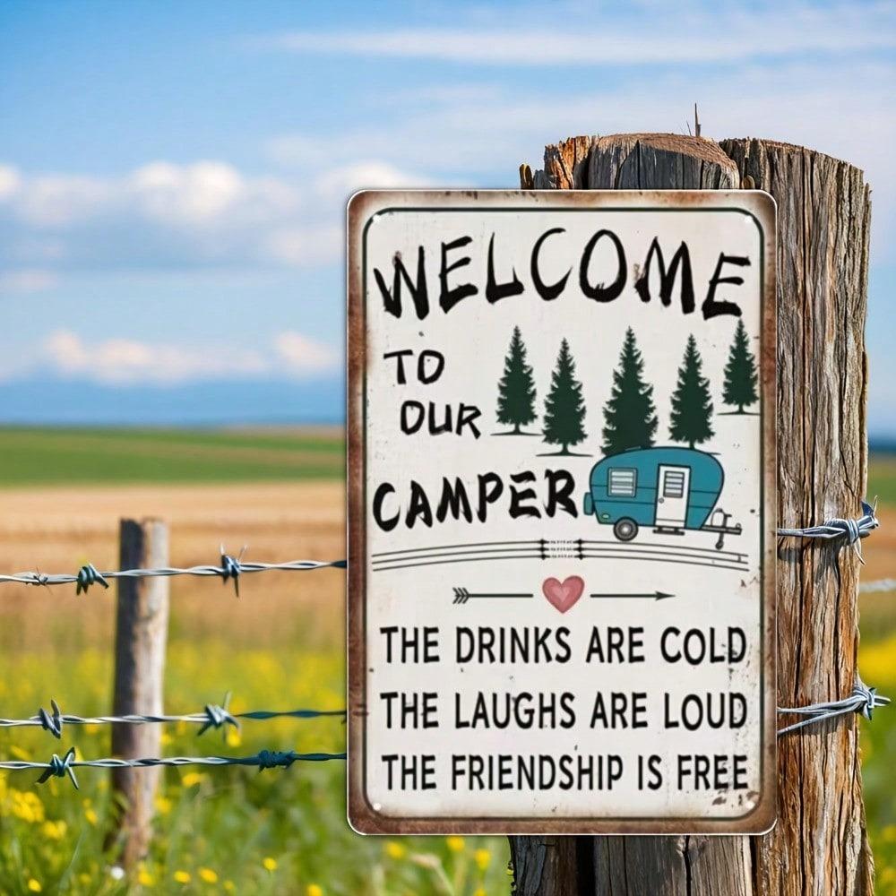 Vintage Pine Trees RV Camper Welcome Metal Wall Sign Rustic Motorhome Trailer Cabin Decor Iron Plaque