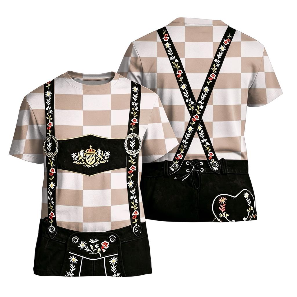 Men's Vintage Pattern Short Sleeve T Shirt Loose Fit Casual Summer Top with Classic Plaid and Retro Print Design for Daily Wear