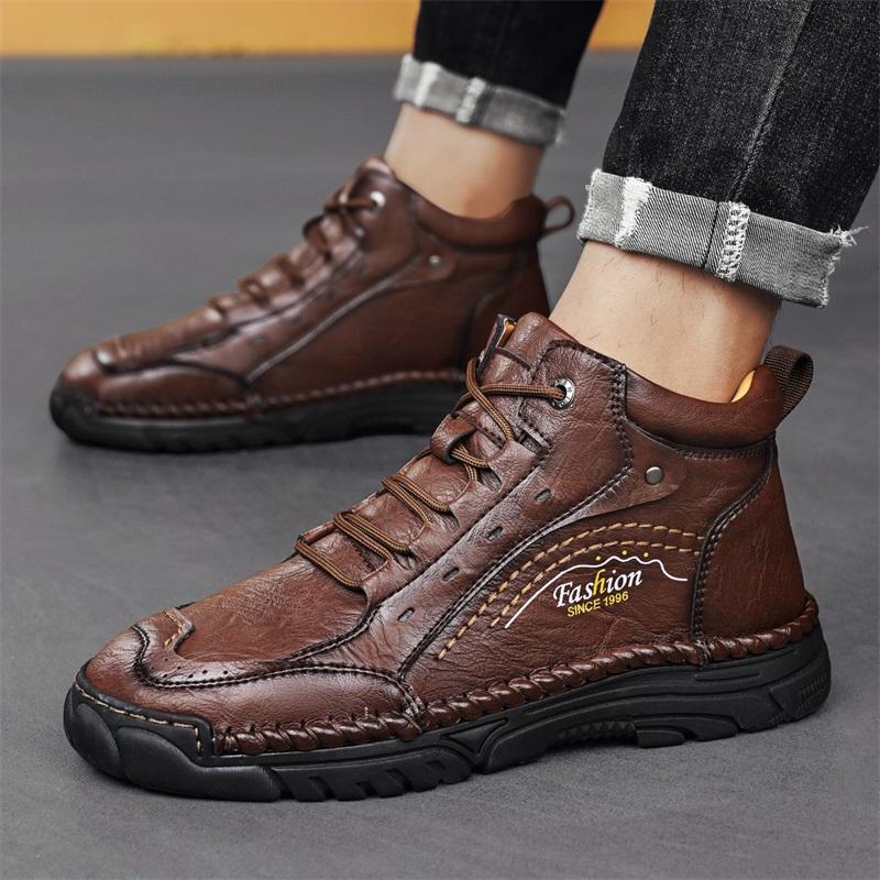38-48 Men’s Boots High Top Leather Shoes Outdoor Large Size Autumn/winter Handmade Ankle Boots
