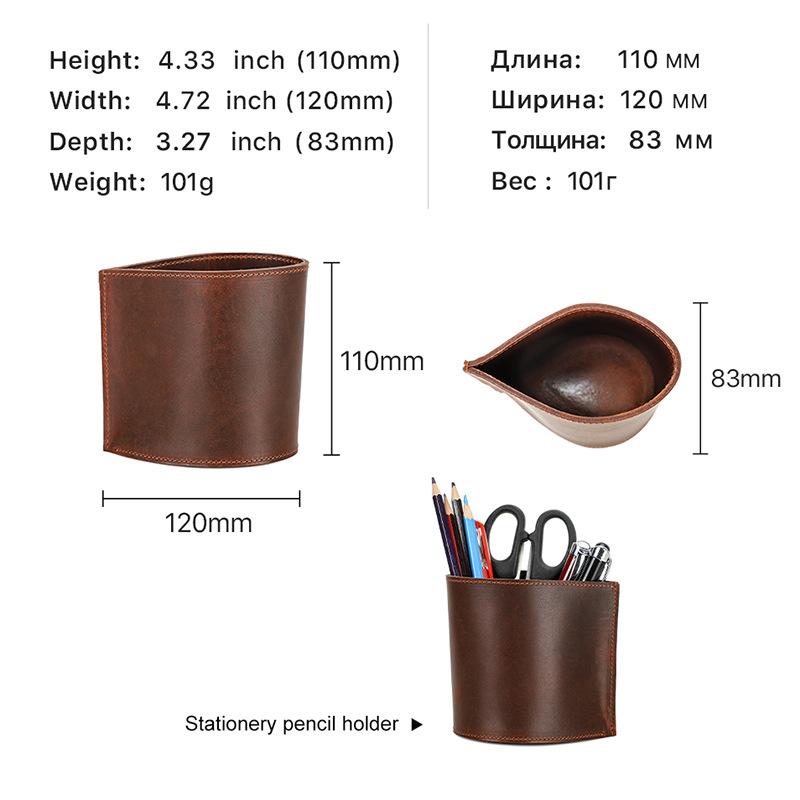 Kreativer runder Stiftehalter aus Leder, handgefertigt, Aufbewahrungsbox für Bürobedarf, Schreibtisch-Federmäppchen-Set