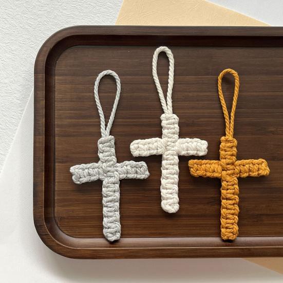 Cotton Rope Braided Pendant Keychain Religious Symbol of Christianity Hand-Woven Braided Keyring Bag Accessories
