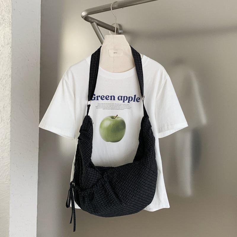 Oval-shaped Large-capacity Pleated Check-pattern Bag, Suitable for Commuting, Single-shoulder Crossbody Bag