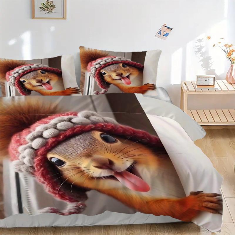 3pcs Anime Squirrel Bedding Set - Includes One Quilt Cover and Two Pillowcases (No Core) - Home Decor, Festival Gift, Polyester Fabric, Cart