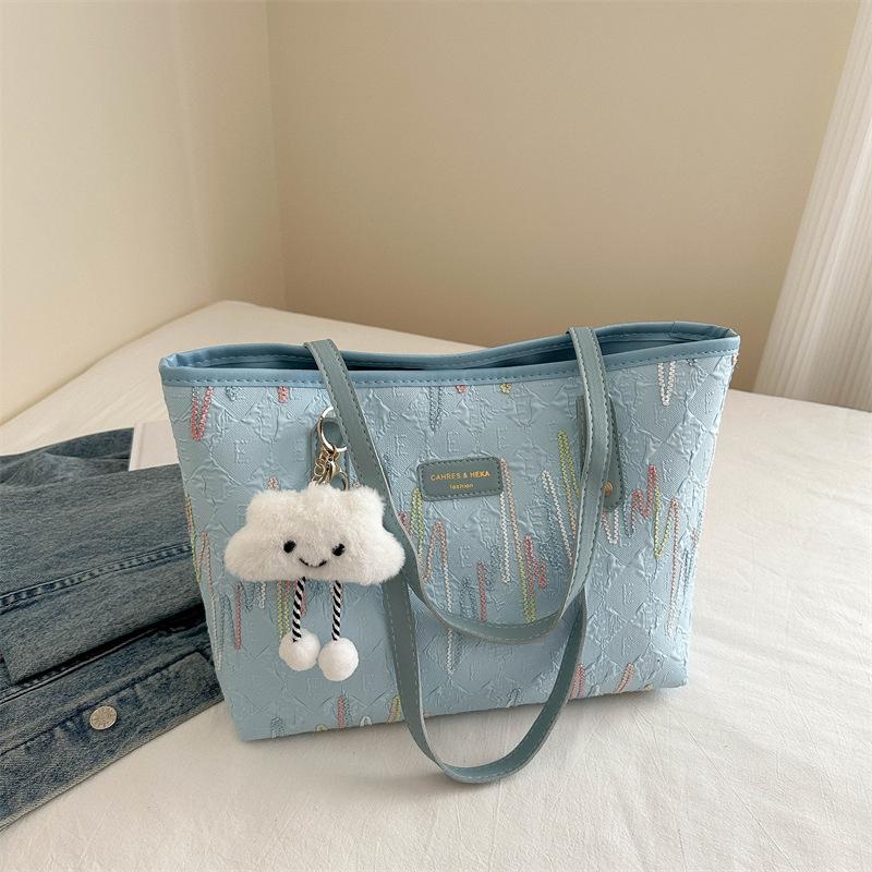 

2025 новый нишевый простой текстурный, популярный в этом году, вместительные сумки-тоут для женщин, ездящих на работу, большие сумки на одно плечо для женщин Without pendant синий