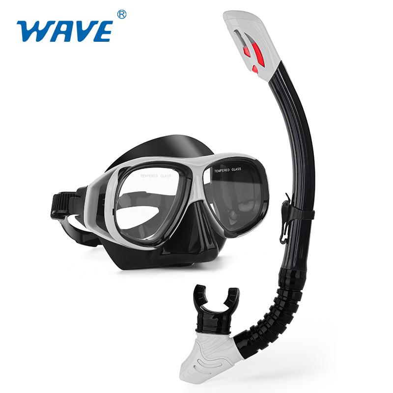 Wave Pro Snorkel Set: Silicone Dry Snorkel & Large Frame Prescription Diving Mask