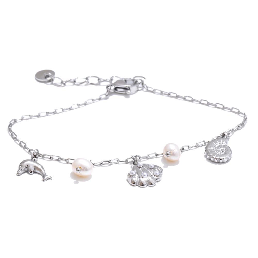 Yhpup Ocean Style Stainless Steel Natural Pearl Shell Drop Chic Bracelet Bangle Gold & Platinum Plated Charm Wrist Jewelry Gift
