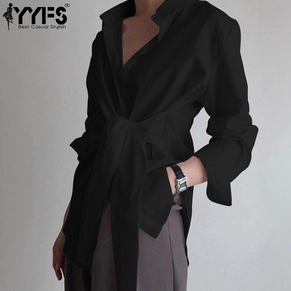 YYFS Women's Fashion Casual Summer Spring Solid Color Print Long Sleeve POLO-Neck Blouses & Shirts