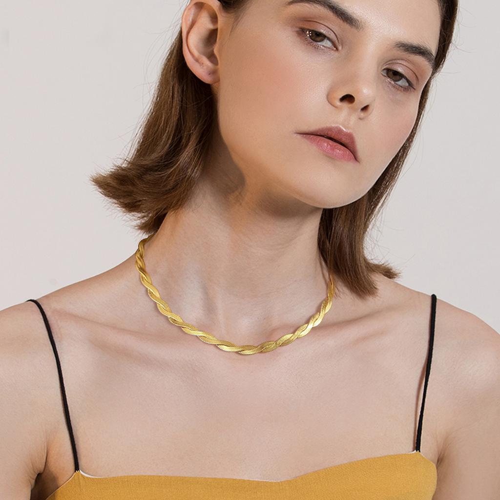 Stainless Steel Strap Chain Handmade Chain Necklace for Women,Gold Color Flat Snake Chain Mesh Necklaces,Classic Jewelry Gifts