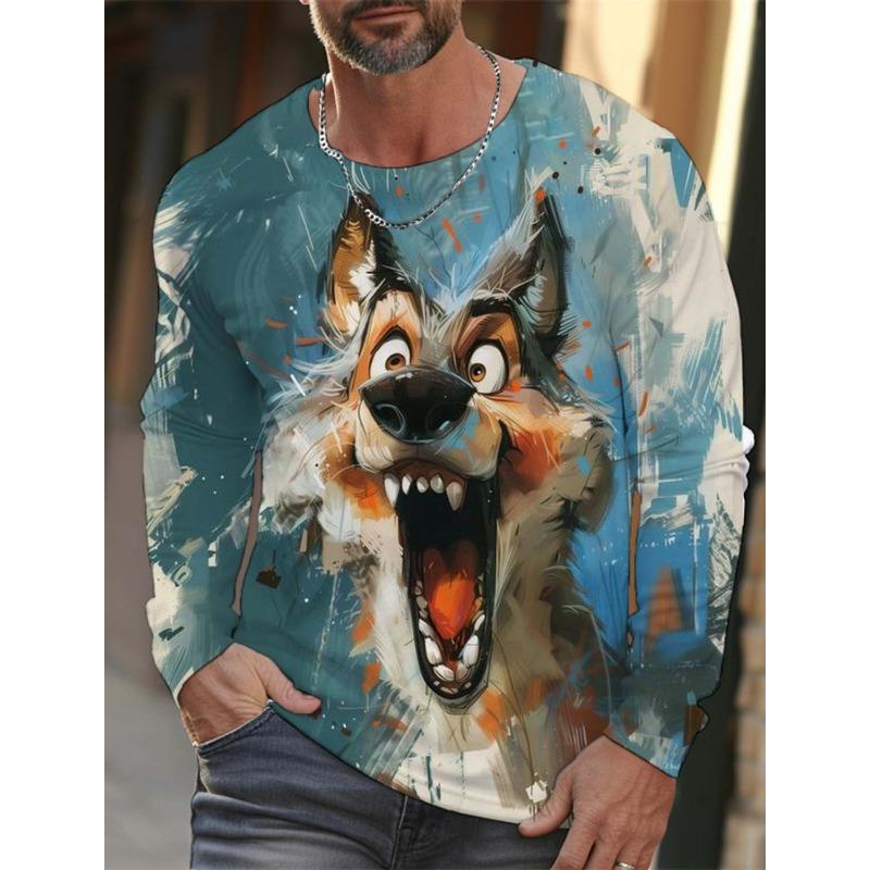 Fashion Animal Tiger Wolf Pattern 3D Printed Men's T-shirt Autumn New Men's Long Sleeves T-Shirt Casual Oversized Pullover  Tops