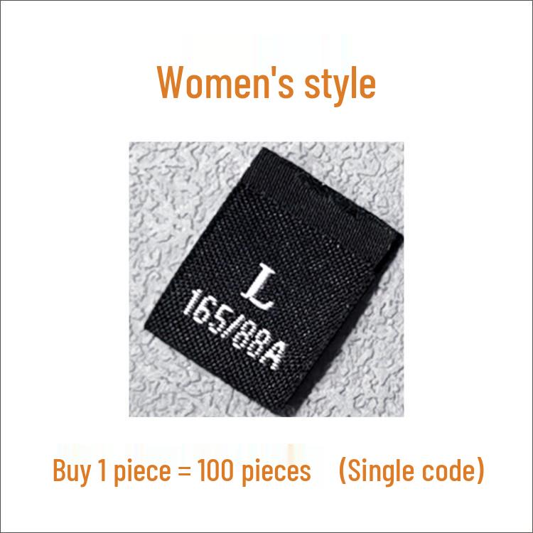 In-Stock Men's & Women's Woven Size Labels: Custom Black & White Trendy International Brand.