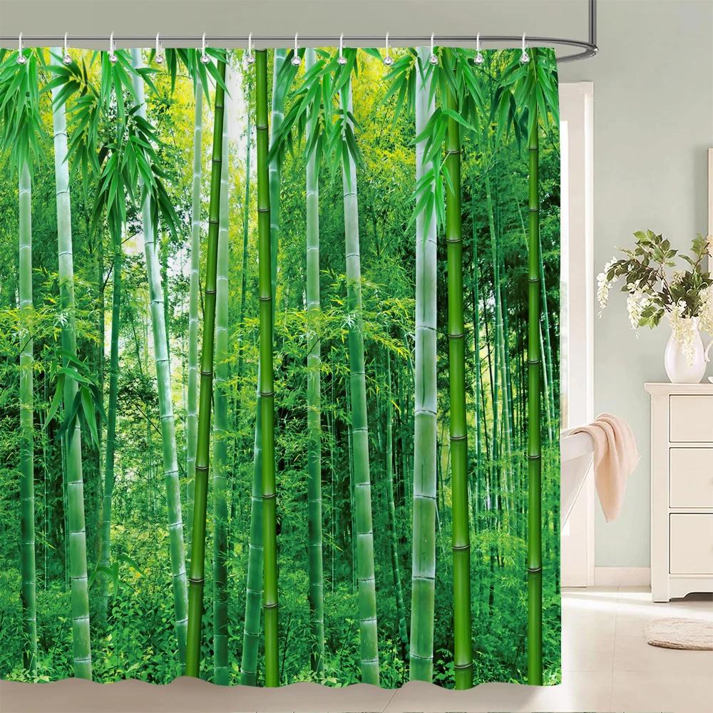 3D Green Bamboo Forest Bamboo Printing Bathroom Shower Curtain Polyester Waterproof and Mildew Proof Home Decoration Curtain