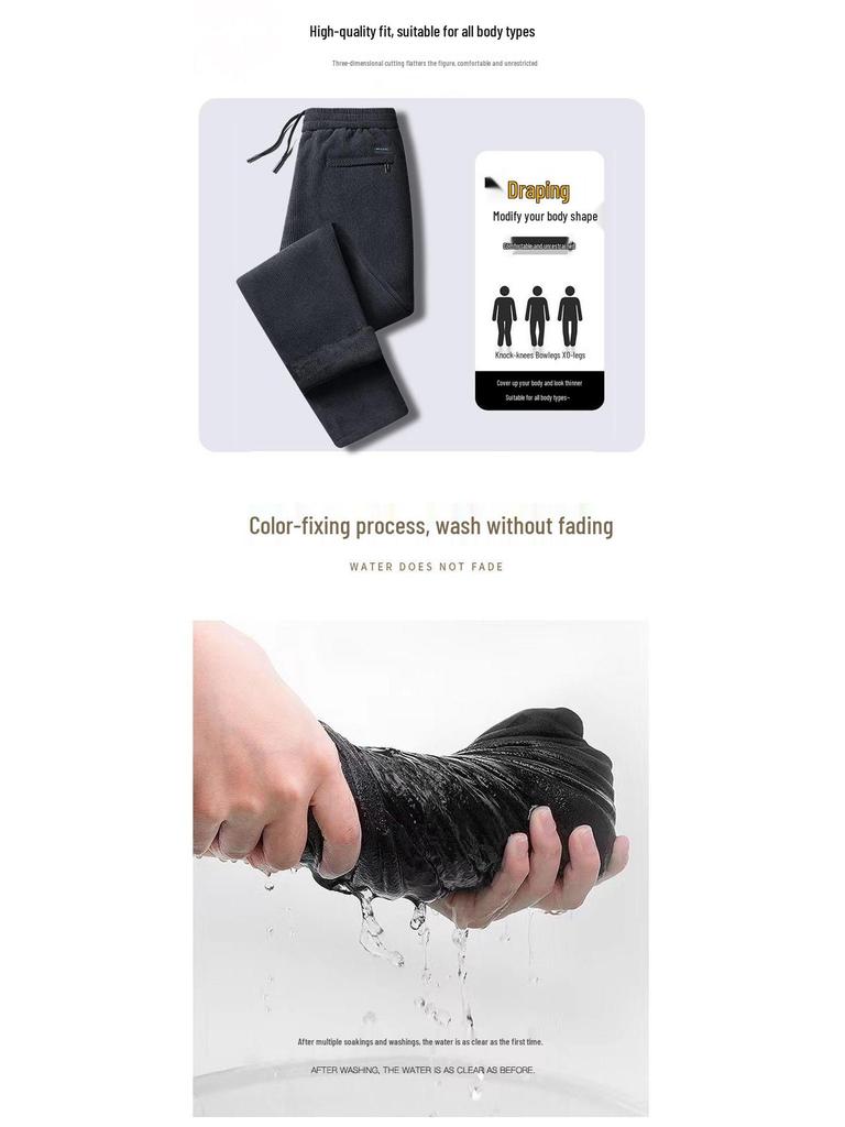 Men's Corduroy Pants - Middle-Aged & Elderly, Autumn/Winter, Straight Fit, Loose, Plus Velvet Thickened