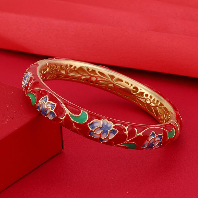 Peking traditionelles Kupfer Reifen Cloisonné Armband mittelgroß Retro Palast hohles Emaille Armband High-End Accessoires Frauen
