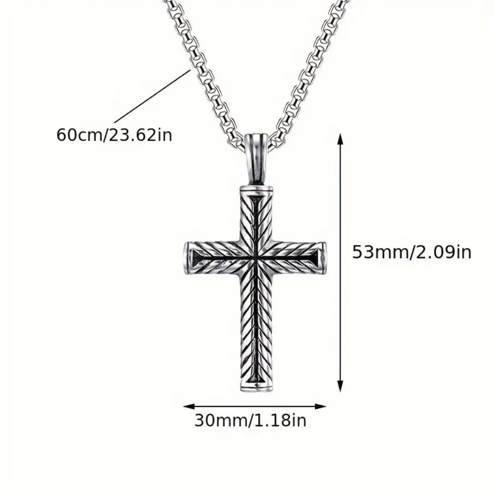 Funky Easter Stripe Cross Cool Pendant Necklace, Men's Trendy Stainless Steel Necklace Fashion Accessories