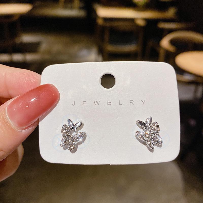 JWER Bling Earrings For Women Butterfly Zircon Ear Jewelry Vintage Wedding Earrings Student Ladies Silvery Wholesale Female