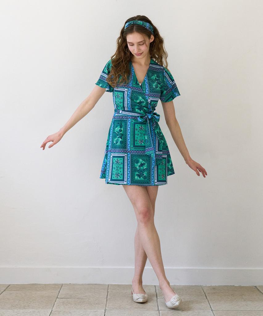 Bonide [Set] Cover-Up Wrap Swimsuit Set Per Green