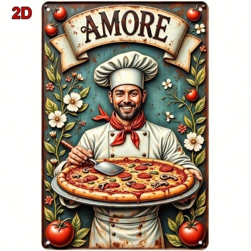 Vintage Italienisches Metallposter, Pizzaiolo Koch Küchenwanddekoration Vintage Italienisches Metallschild, Pizzaiolo Kunst für die Küchenwand