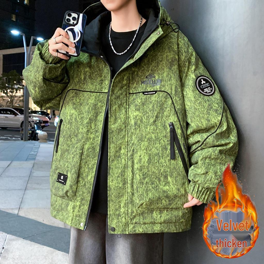 Men's & Teen Boys' Trendy Velvet-Enhanced Winter Jacket, Thick Cotton Windbreaker for Older Kids & Junior High Students