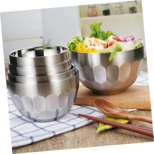 MUCKLILY 2-Piece 304 Stainless Steel Bowl, Double Insulated Bowl, Steel Insulated Bowl, Double-Layer Soup Bowl, Steel Serving Bowl, Vacuum Noodle Bowl