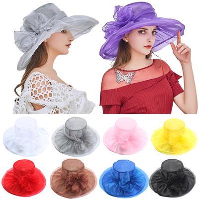 Women's Organza Church  Fascinator Bridal Tea Party Flower Wedding Hat Large Rim Basin Cap