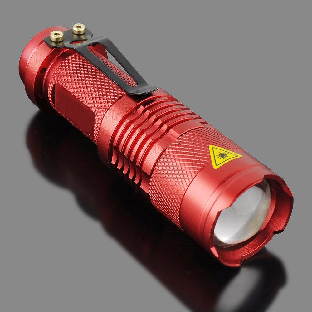 Modoao Mini Waterproof Mini LED Flashlight with Maximum Brightness of 300 Lumens Flashlight, Compact, Lightweight, (Red)