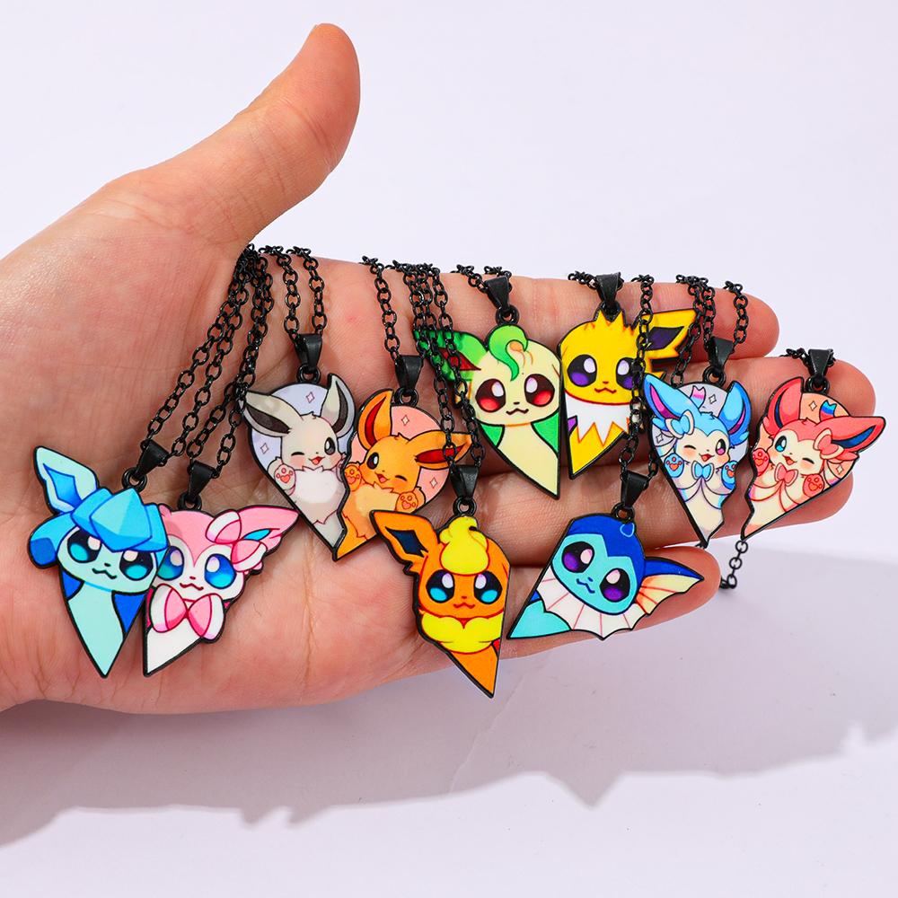 Eevee Evolution Necklace Set with Umbreon, Espeon, Sylveon, Jolteon, Flareon Pendant, Anime Jewelry Gift for Women Fans