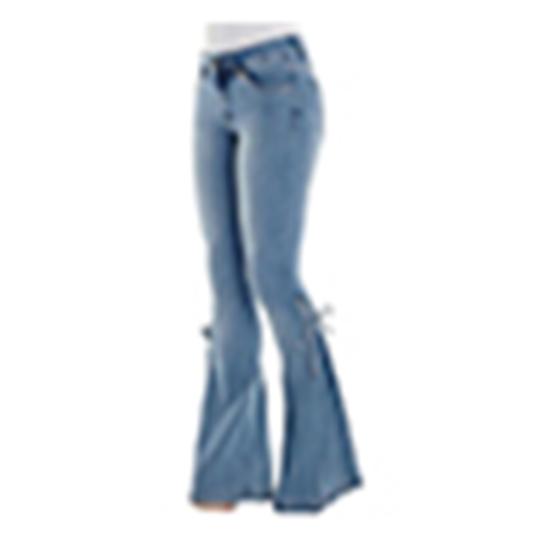 Plus Size Women Vintage Flare Jeans?Lace Up Bow Skinny Wide Leg Denim Pants