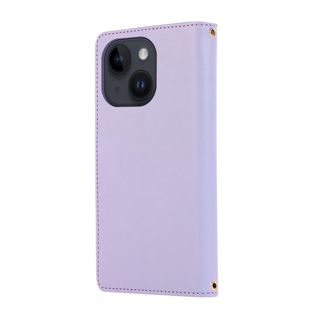 For iPhone 15 Case Multi Card Slots Zipper Rhombus Leather Phone Cover with Wrist Strap