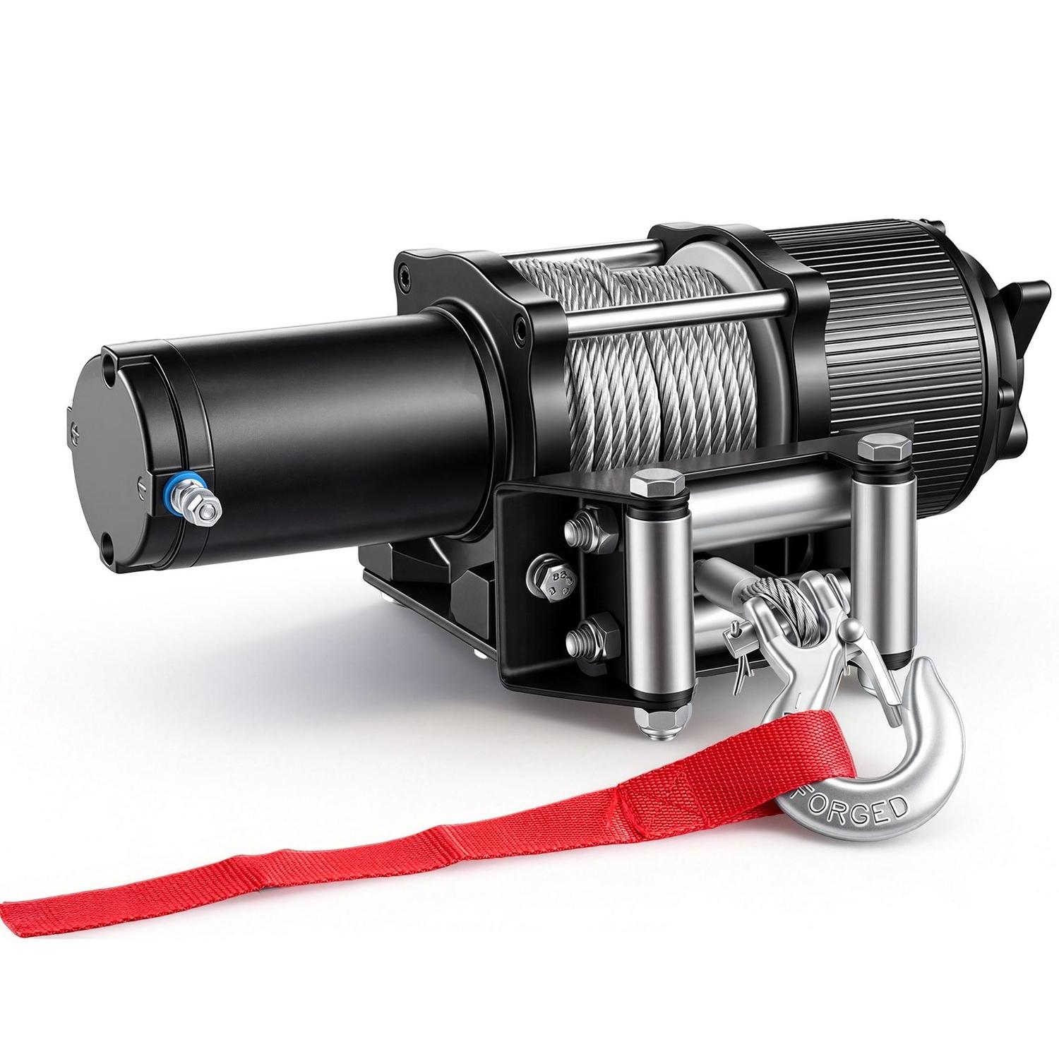 Treuil Électrique 2041 kg, Treuil 12V CC pour ATV/UTV avec Câble d'Acier 6 mm x 12 m, Télécommande Sans Fil et Filaire, Étanche IP54, Support à Guide-Câble à Rouleaux