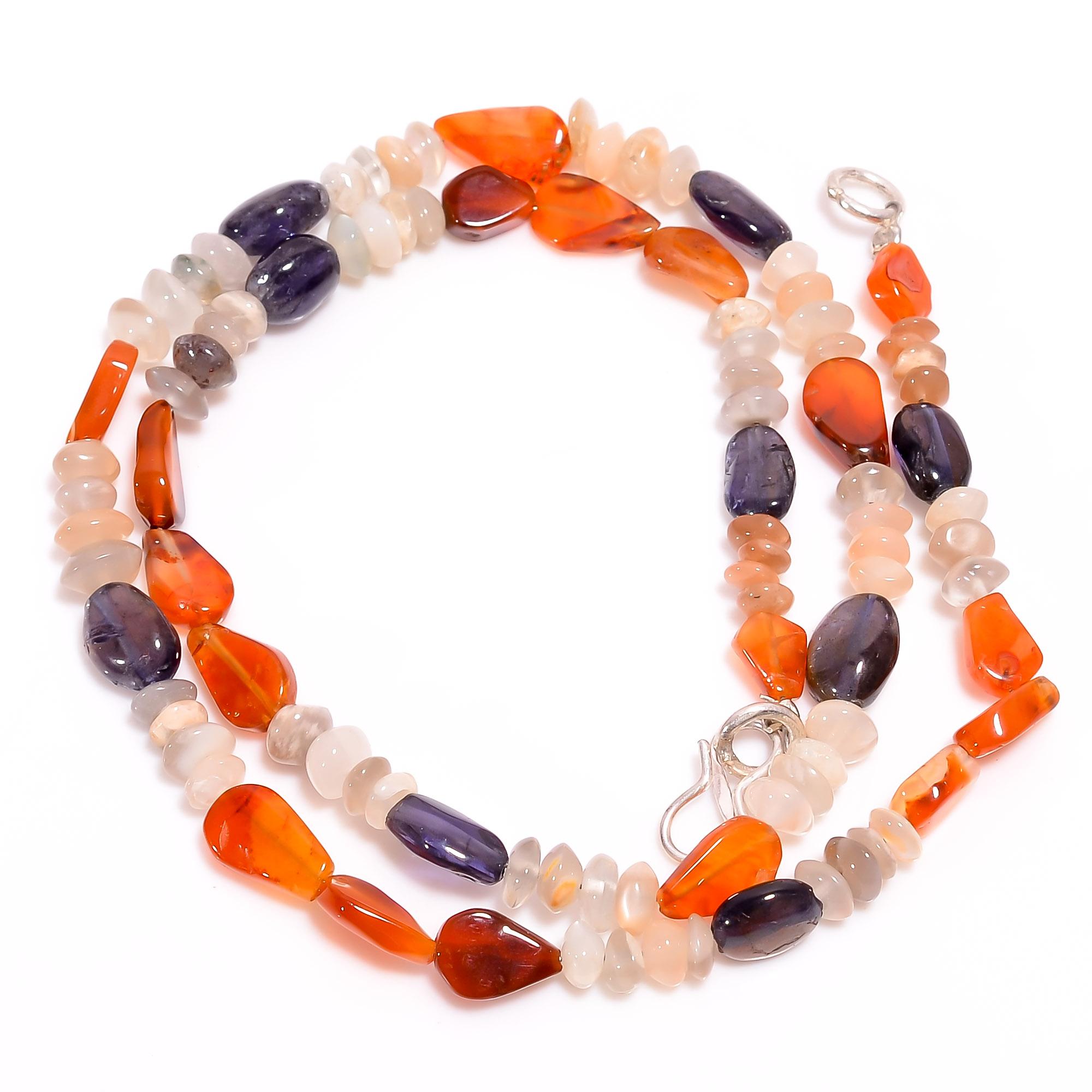 

Natural Carnelian Iolite Moonstone Mix Shape Smooth Beads Necklace 5-10 mm 17.5 UB-8456