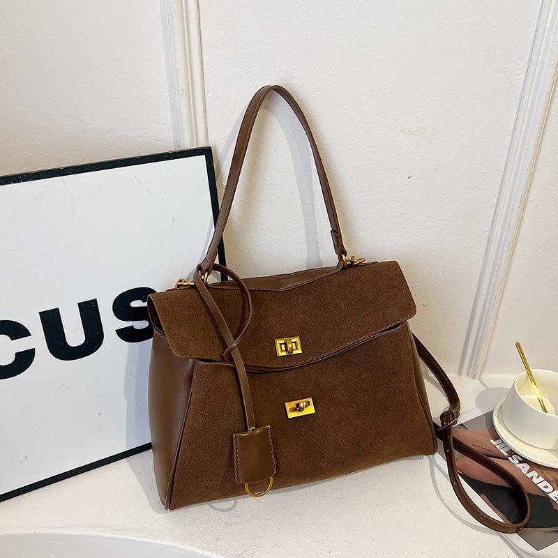 Retro suede shoulder armpit bag women's new large-capacity commuter portable tote bag casual messenger bag
