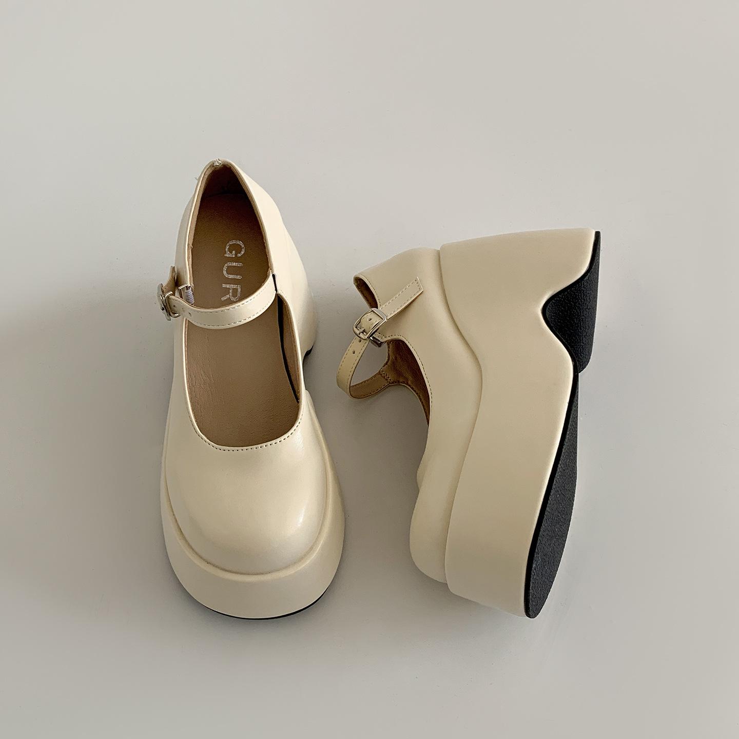 

Retro black British style platform thick heel small leather shoes women s 2025 new autumn skirt versatile Mary Jane shoes 39 бежевый