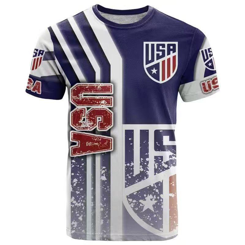 Mens Loose Fit 3D Print Soccer Fan T-Shirt USA Canada Mexico World Cup Support Tee Sportswear