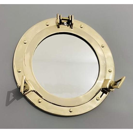 Bullaugenspiegel aus Messing, 30,5 cm, Wandspiegel, Schiffsdekor, Bullauge in glänzendem Messing-Finish